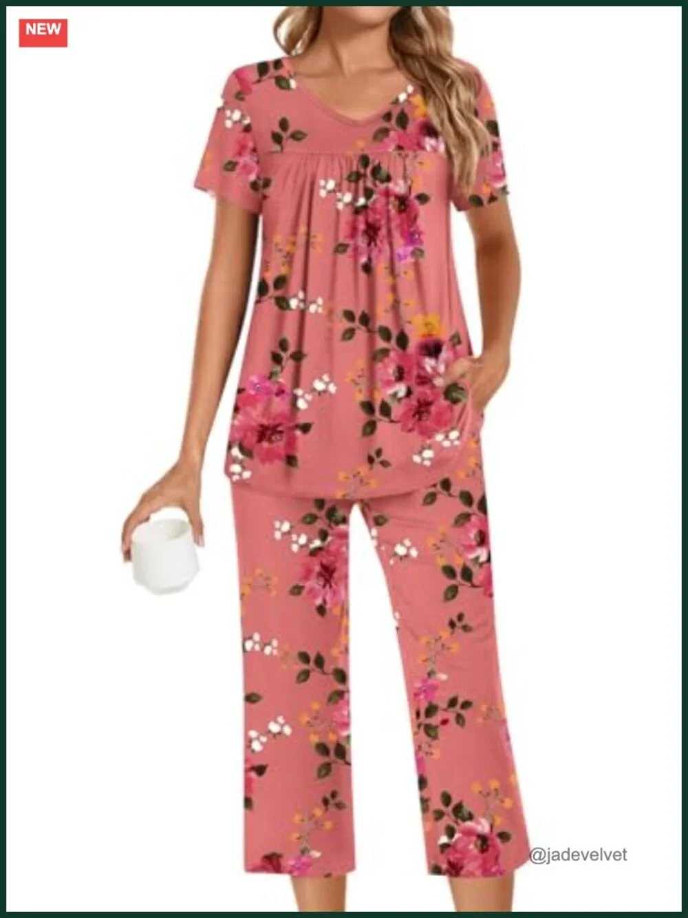 Womens Capri Pajama Sets 2 Piece Summer Loungewear Pjs with Pockets V-Neck